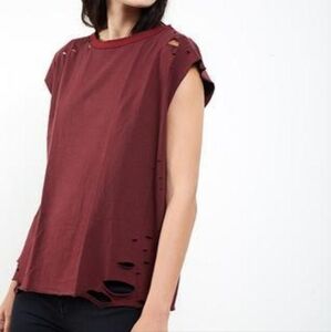 NSF Harley Destroyed Vintage Ringer Muscle Tee in Burgundy